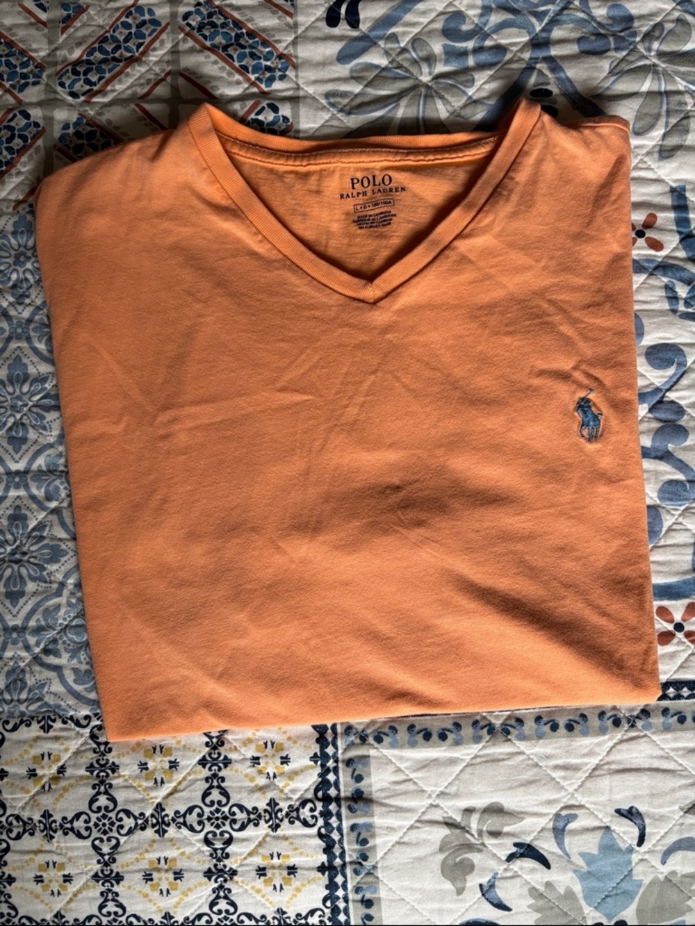 Polo by Ralph Lauren Orange V-Neck Short Sleeve Tee cotton